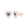 10K Rose Gold Real Brown Diamond Women's Cluster Wavy Heart Stud Earrings 1/6 CT