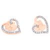 10K Rose Gold Genuine Diamond Women's Fancy Double Heart Stud Earrings 1/4 Ct