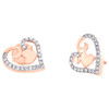 10K Rose Gold Genuine Diamond Women's Fancy Double Heart Stud Earrings 1/4 Ct