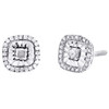 925 Sterling Silver Real Diamond Unisex 7mm Faceted Square Stud Earrings 1/5 CT
