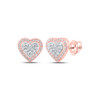 10K Rose Gold Genuine Diamond Women's Tiered Halo Heart Stud Earrings 1/5 CT