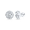 10K White Gold Genuine Diamond Unisex Cluster Swirling Round Stud Earrings 1 CT