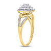 10K Yellow Gold Round Diamond Women's Cluster Rectangle Heart Split Ring 1/6 CT