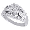 Diamond Engagement Ring 14K White Gold Round Baguette Cut Flower Design 1.02 Tcw