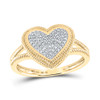 10K Yellow Gold Genuine Round Diamond Womens Cluster Rope Halo Heart Ring 1/6 CT