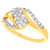 14K Yellow Gold Two Stone Cluster Diamond Swirl Flower Engagement Ring 0.50 Ct.