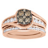 14K Rose Gold Brown Diamond Bridal Set Swirl Engagement Ring + Wedding Band 1 Ct