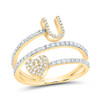 10K Yellow Gold Diamond Women's Block Letter U Initial & Heart Wrap Ring 3/8 CT