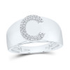 .925 Sterling Silver Diamond Women's Block Letter C Initial Band Ring 1/12 CT