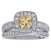 14K White Gold Natural Yellow Diamond Flower Wedding Ring Bridal Set 0.74 Ct.