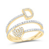 14K Yellow Gold Diamond Women's Block Letter D Initial & Heart Wrap Ring 3/8 CT