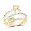 14K Yellow Gold Diamond Women's Block Letter R Initial & Heart Wrap Ring 3/8 CT