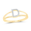 10k Yellow Gold Genuine Diamond Women Block Letter D Initial Split Ring 1/20 CT