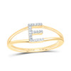 10k Yellow Gold Genuine Diamond Women Block Letter E Initial Split Ring 1/20 CT