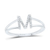10k White Gold Genuine Diamond Women's Block Letter M Initial Split Ring 1/12 CT