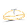 10k Yellow Gold Genuine Diamond Women Block Letter T Initial Split Ring 0.03 CT