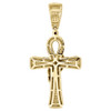 10K Yellow Gold Genuine Diamond 3D Ankh Cross Curtain 2" Pendant Charm 0.64 CT.