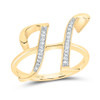 10k Yellow Gold Genuine Diamond Women Script Font Letter H Initial Ring 1/10 CT