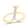 10k Yellow Gold Genuine Diamond Women Script Font Letter I Initial Ring 1/20 CT