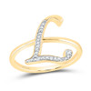 10k Yellow Gold Genuine Diamond Women Script Font Letter L Initial Ring 1/10 CT