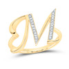 10k Yellow Gold Genuine Diamond Women Script Font Letter M Initial Ring 1/10 CT