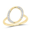 10k Yellow Gold Genuine Diamond Women Script Font Letter O Initial Ring 1/10 CT
