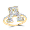10k Yellow Gold Genuine Diamond Modern Block Font Letter A Initial Ring 1/2 CT