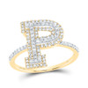10k Yellow Gold Genuine Diamond Modern Block Font Letter P Initial Ring 1/2 CT