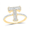 10k Yellow Gold Genuine Diamond Tiered Block Font Letter T Initial Ring 3/8 CT
