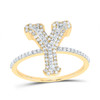 10k Yellow Gold Genuine Diamond Tiered Block Font Letter Y Initial Ring 3/8 CT
