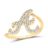 14k Yellow Gold Genuine Diamond Cursive Font Letter A Initial Bypass Ring 1/4 CT