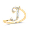 14k Yellow Gold Genuine Diamond Cursive Font Letter I Initial Bypass Ring 1/8 CT