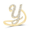 14k Yellow Gold Genuine Diamond Cursive Font Letter Y Initial Bypass Ring 1/4 CT