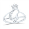 .925 Sterling Silver Genuine Diamond Script Initial G Tiara / Crown Ring 1/10 CT