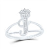 .925 Sterling Silver Genuine Diamond Script Initial I Tiara / Crown Ring 1/12 CT