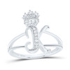 .925 Sterling Silver Genuine Diamond Script Initial K Tiara / Crown Ring 1/12 CT