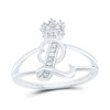 .925 Sterling Silver Genuine Diamond Script Initial L Tiara / Crown Ring 1/12 CT