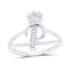 .925 Sterling Silver Genuine Diamond Script Initial P Tiara / Crown Ring 1/12 CT