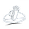 .925 Sterling Silver Genuine Diamond Script Initial V Tiara / Crown Ring 1/12 CT
