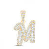 10K Yellow Gold Baguette Diamond Women's Script Font Initial M Pendant 3/8 CT