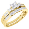 Ladies 10K Yellow Gold Diamond Engagement Ring Princess Wedding Band Bridal Set