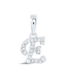 10K White Gold Genuine Diamond Women's Block Font Initial E Mini Pendant 1/12 CT