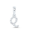 10K White Gold Genuine Diamond Women's Block Font Initial Q Mini Pendant 1/20 CT