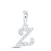 10K White Gold Genuine Diamond Women's Block Font Initial Z Mini Pendant 1/12 CT