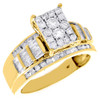 10K Yellow Gold Round & Baguette Genuine Diamond Ladies Engagement Ring 0.90 Ct.