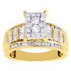 10K Yellow Gold Round & Baguette Genuine Diamond Ladies Engagement Ring 0.90 Ct.