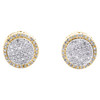 10K Yellow Gold Real Diamond 7mm Halo 3D Greek Key Circle Stud Earrings 1/6 CT