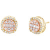 10K Two-Tone Gold Baguette Diamond 10mm Tiered Round Halo Stud Earrings 1/2 CT
