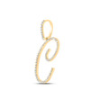10K Yellow Gold Real Diamond Fancy Cursive Script Font Initial C Pendant 3/8 CT