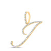 10K Yellow Gold Real Diamond Fancy Cursive Script Font Initial J Pendant 1/3 CT
